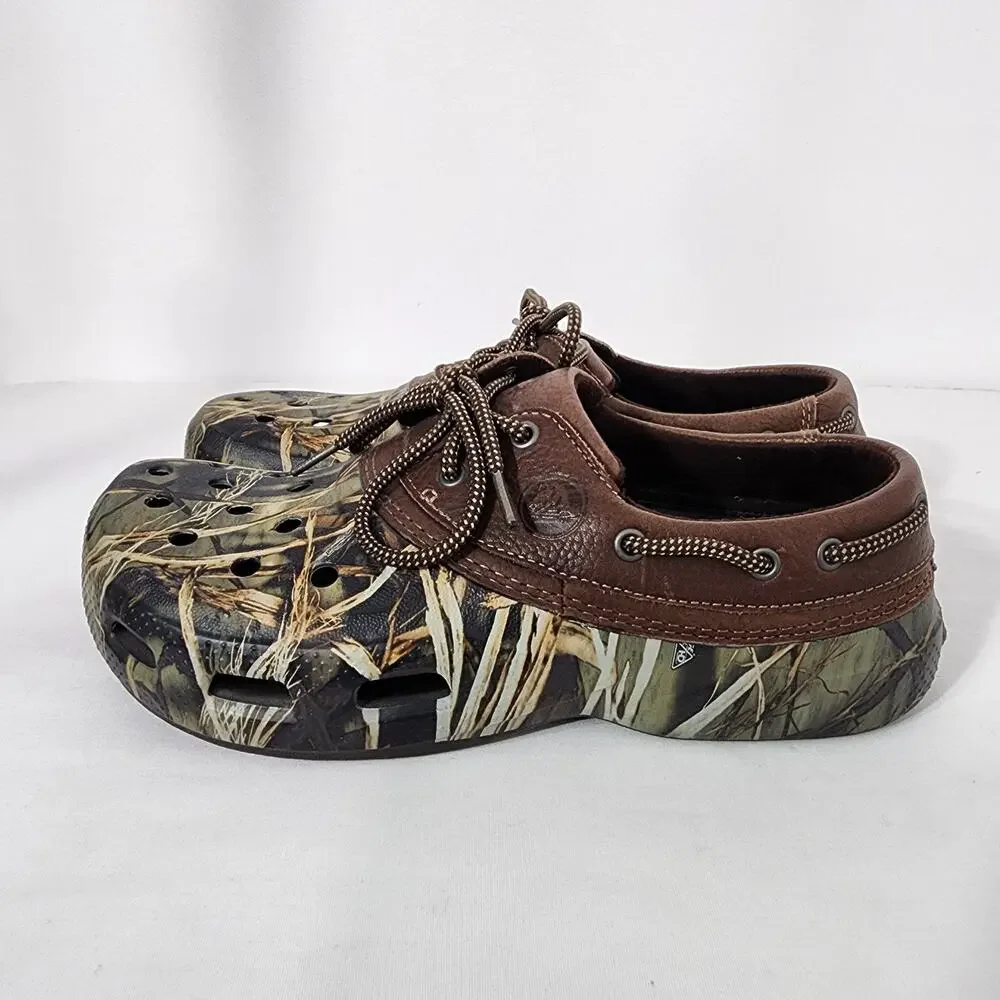 Crocs Mens Camo Leather Islander Pitcrew Sport Clogs Advantage Max 4 HD Size 11